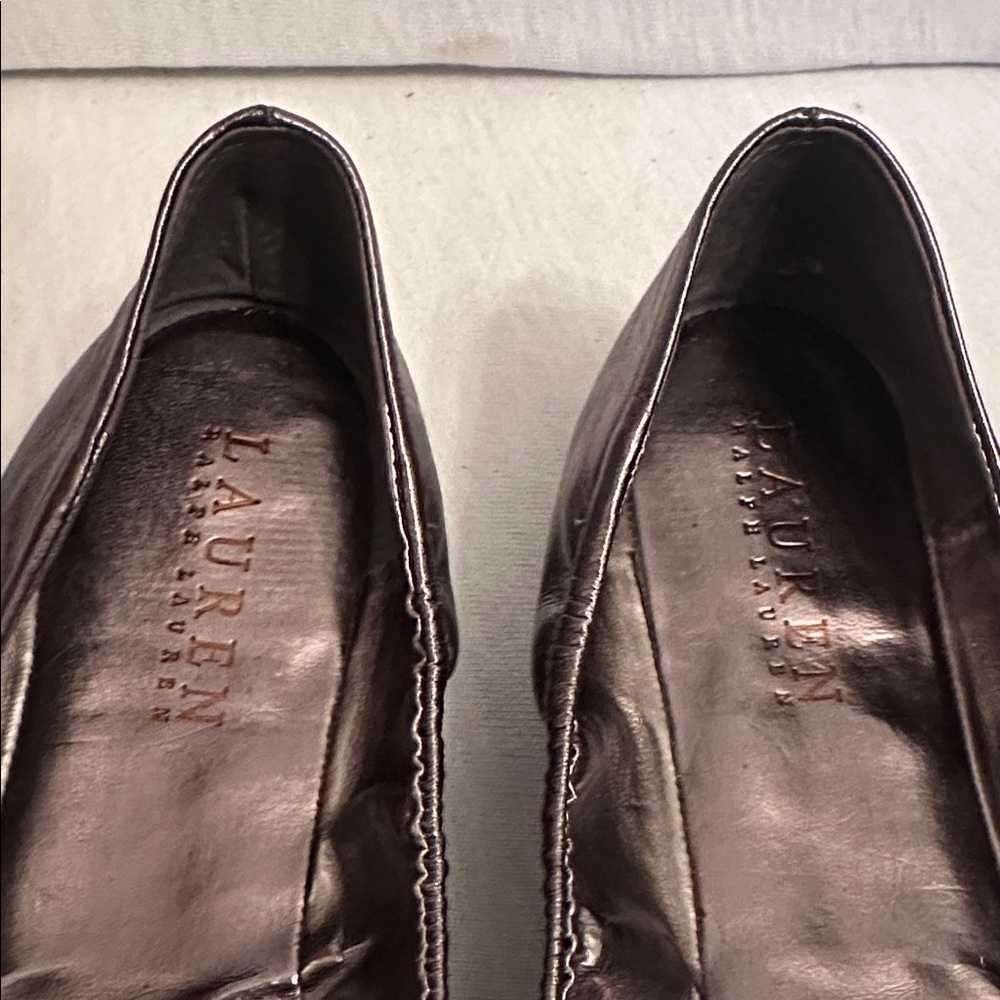 Lauren Ralph Lauren Shiny Pewter Metallic Ballet Flats with RL Logo Size 7.5 - Picture 12 of 14